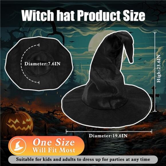 Halloween Witch Hat, Adult Witch Hats for Women, Large Wizard Hat Cosplay Party - Picture 2 of 8